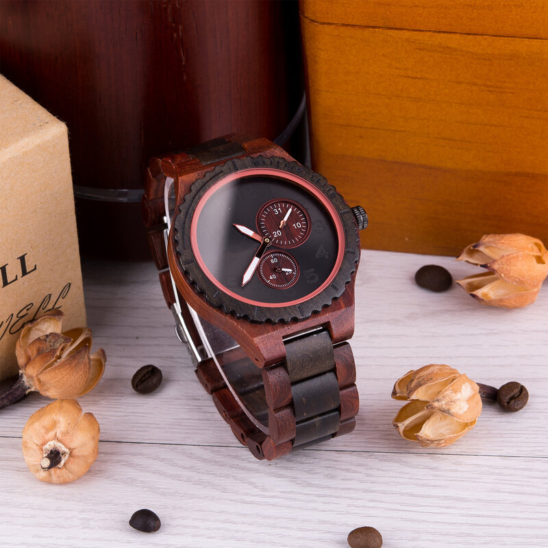 Holz uhren für Männer analoge Quarz Datum Retro hand gefertigte leichte Holz armbanduhr