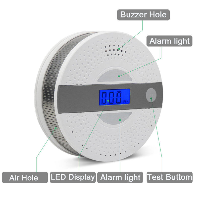Detector de alarma de humo independiente para el hogar, Detector de monóxido de carbono, Gas CO, combinación