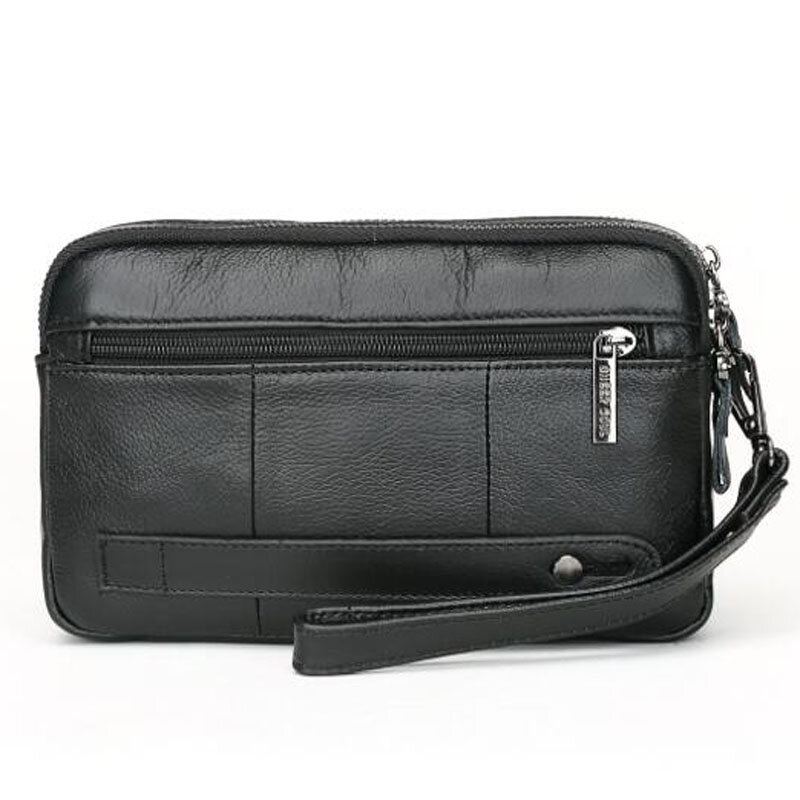 Men's Leather Clutch Purse Wallet Men Cowhide Wristlet Holder Wrist Bag Pack Business Cell Phone Cash Card Handbag