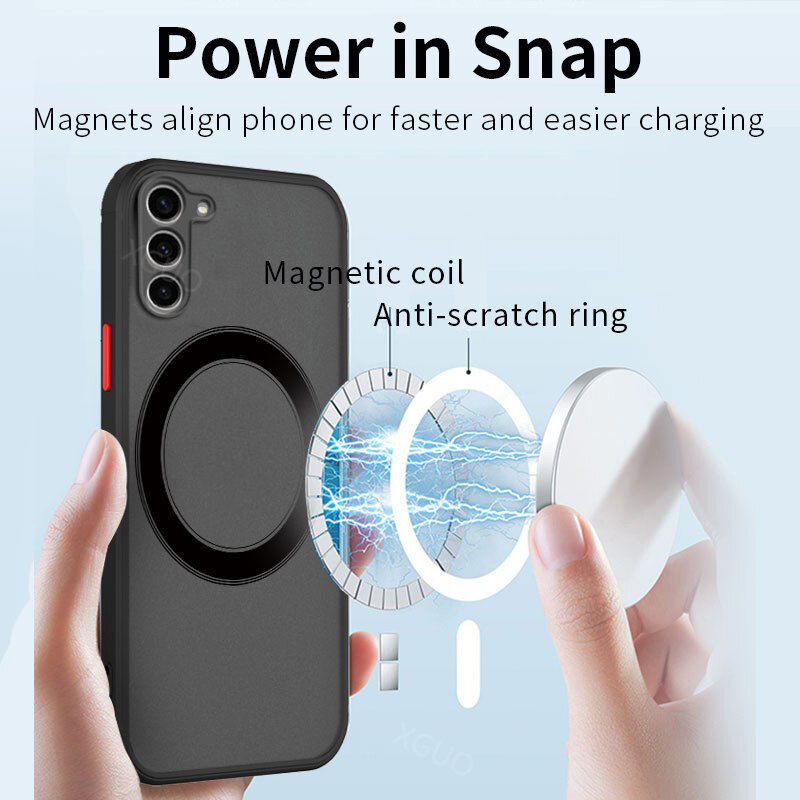 Matte Magnetic For Samsung Galaxy S23 S22 S21 S20 Ultra Plus FE A54 A53 A52 A32 A13 A34 4G 5G Case Frosted Wireless Charge Cover