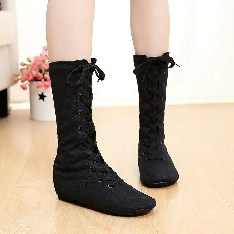 New Quality Red White Black Canvas 27cm Long High Top Jazz Boot Stage Boots Girls Women Dance Performance Shoes