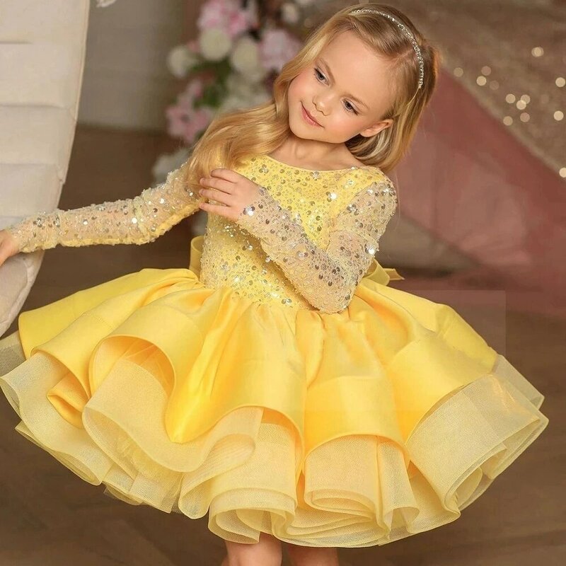 Gaun Princess payet bayi perempuan, gaun pesta Natal Lengan Panjang Mini untuk anak laki-laki dan perempuan 2024