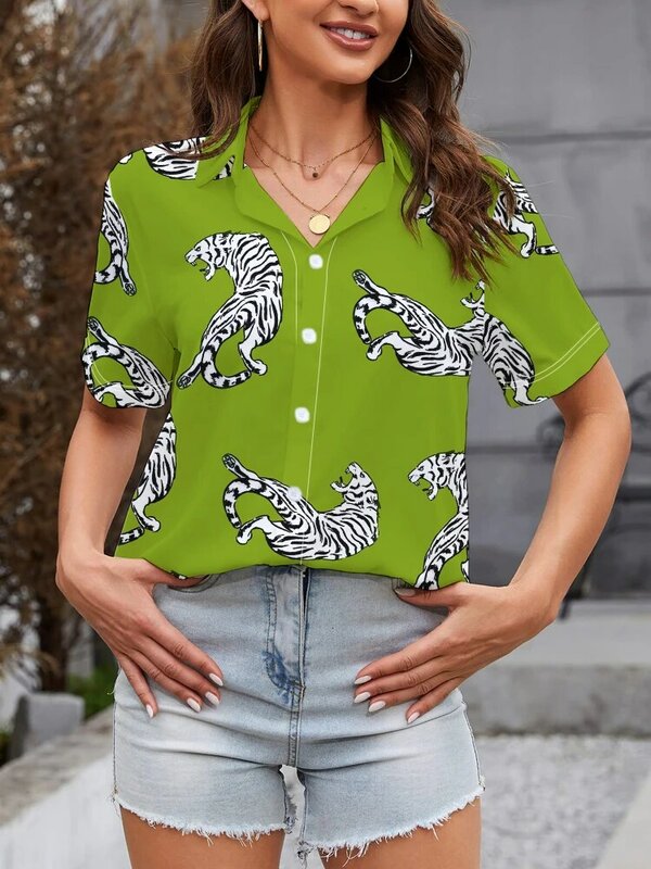 Camisa de manga corta para mujer, camisa con estampado digital 3D de animales de dibujos animados, temperamento popular, top refrescante y versátil