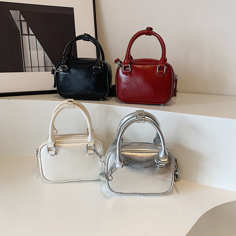 女性用ハンドル付きミニクロスオーバーバッグ,PUレザーショルダーバッグ,かわいいデザイナーハンドバッグ,財布,赤,2024