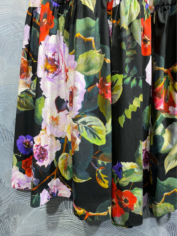 DLDENGHAN rok katun untuk wanita, rok katun motif bunga pinggang tinggi, rok panjang Vintage, desainer mode baru, rok musim semi bunga