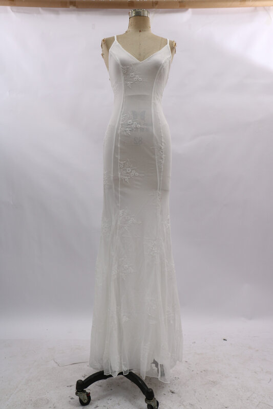 Eleganckie kobiety białe koronkowe suknie ślubne Spaghetti Slip bandaż syrena bal weselny wyrosła seksowna cekinowy Bodycon Vestido De Noiva
