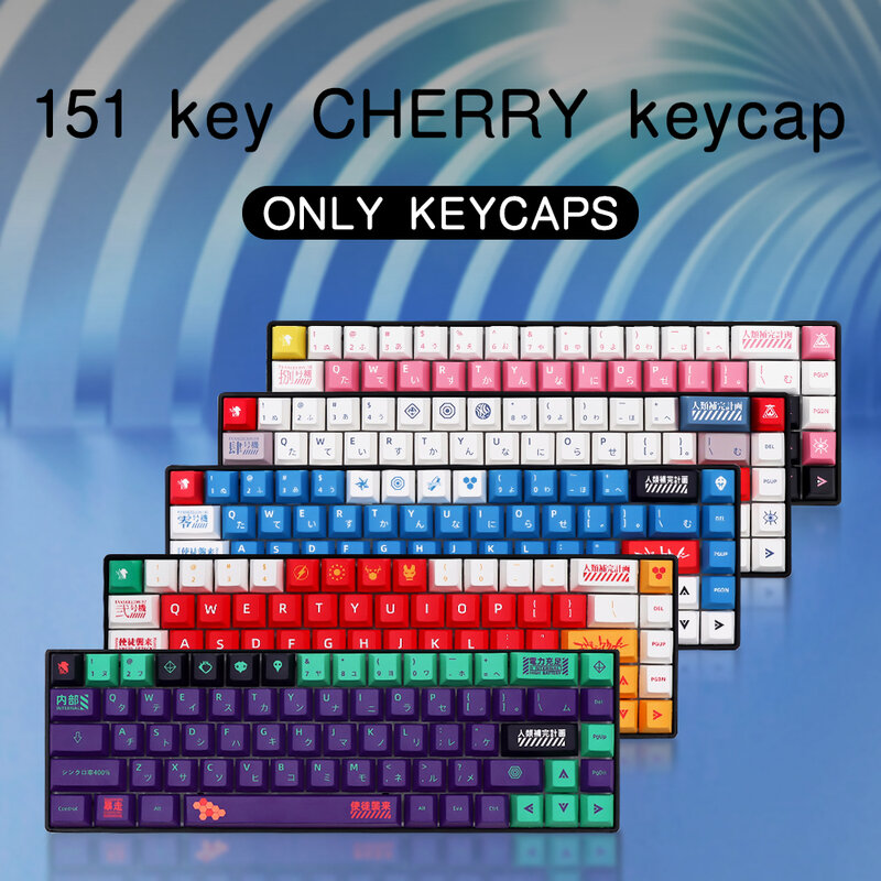 أغطية مفاتيح ميكانيكية إيفا يابانية ، مفاتيح ، أغطية مفاتيح أنيمي Pbt ، ملف تعريف كرز ، 61 ، 64 ، 68 84 ، 87 ، 96 ،! ،! ،