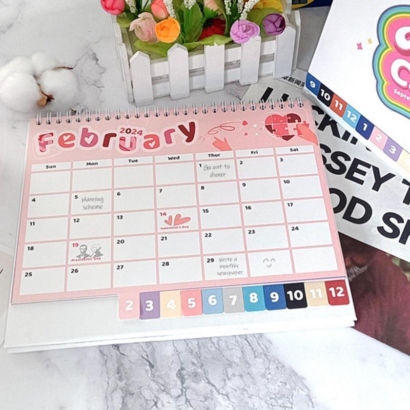 Calendario de escritorio multifuncional, planificador mensual Simple, 2024, adornos decorativos de cartón, 2024