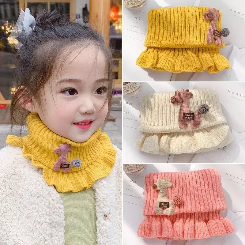 Baby Scarf Winter Neck Warmer for Kids Children Boys Girls Woolen Knitted Mustache Solid Warm Crochet Scarves Plaid Fashion Doll