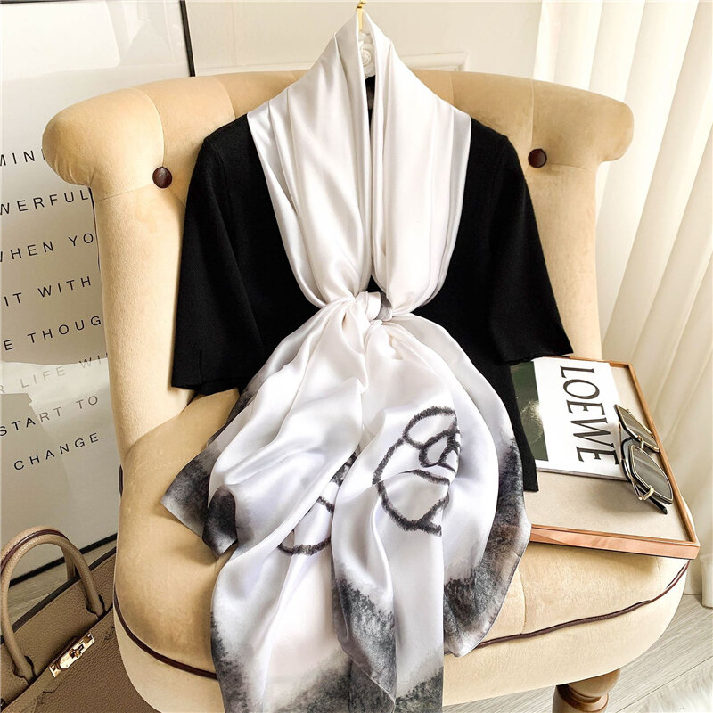 2022 novo lenço de seda moda feminina xale primavera envoltório praia bandana feminino lenço impressão bandana pescoço lady foulard silenciador