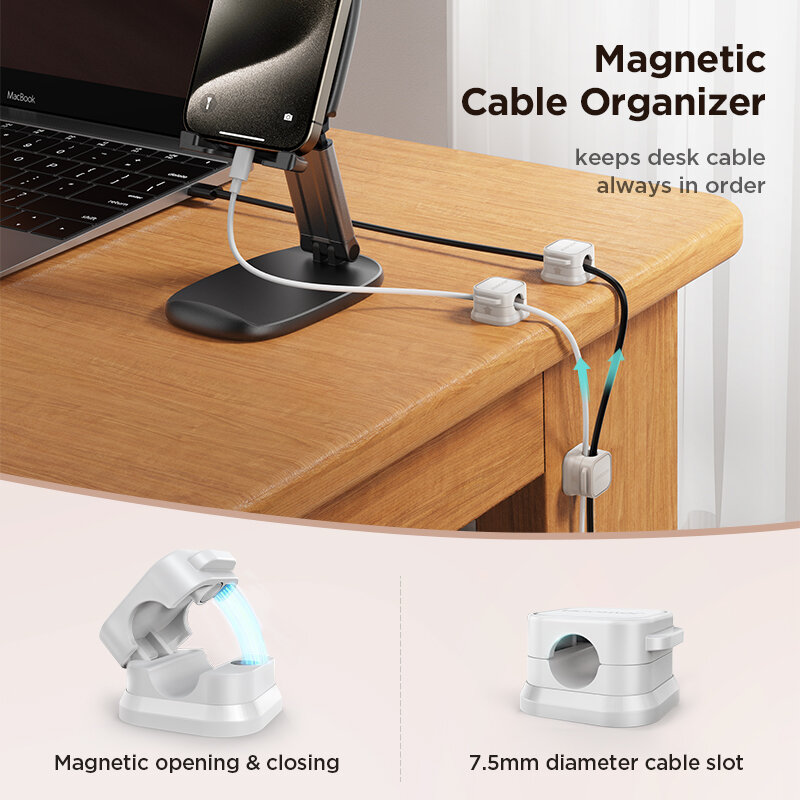 Joyroom-Clip magnético para cables, soporte adhesivo para cables, organizador para el hogar y la Oficina, gestión de cables debajo del escritorio, 3/6 piezas