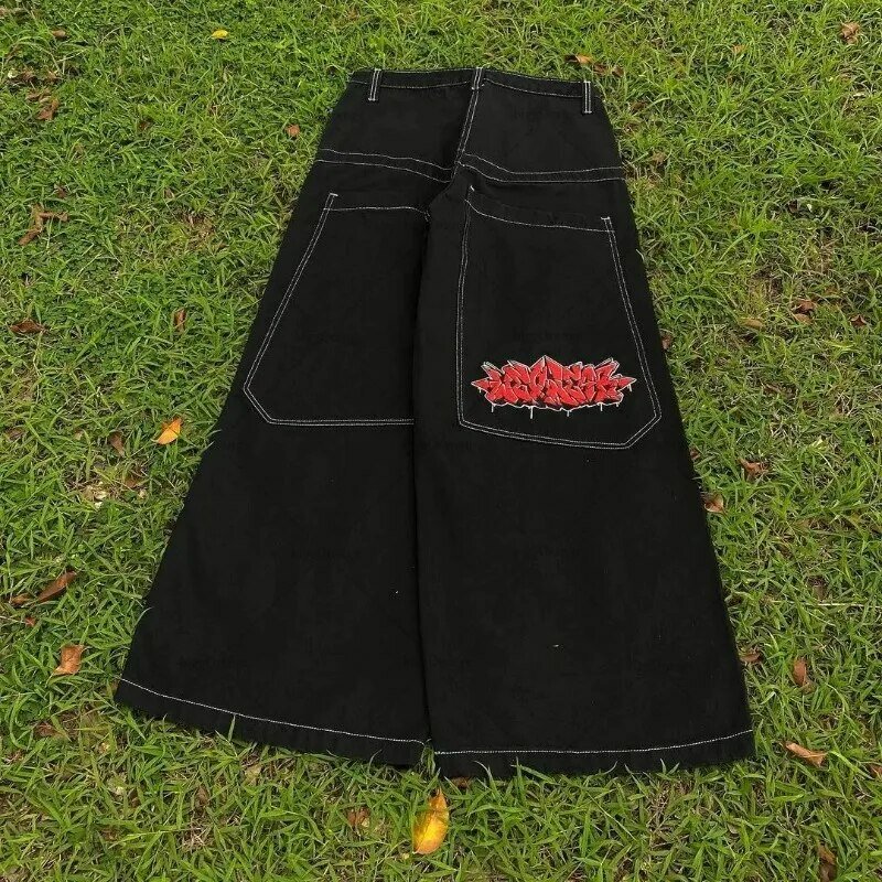 Pantalones vaqueros Retro de pierna ancha para hombre y mujer, Jeans de gran tamaño con estampado de letras Y2k, gótico, Punk, informal