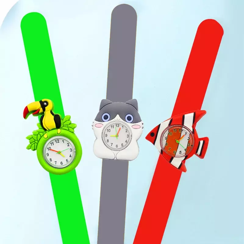 Reloj de dibujos animados en 3D para niños y niñas, pulsera de Slap, juguete de tiempo de aprendizaje para bebés, regalos de cumpleaños