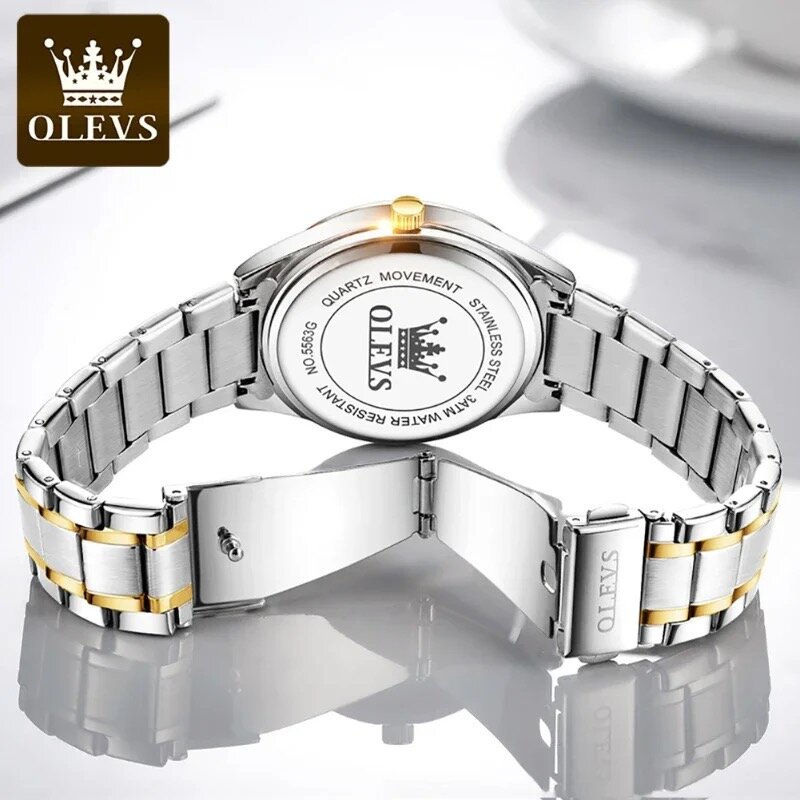 OLEVS-Montres-bracelets étanches en acier inoxydable pour hommes et femmes, montres-bracelets Shoous HD, cadran de date et de semaine, montres de couple à la mode, coffret cadeau