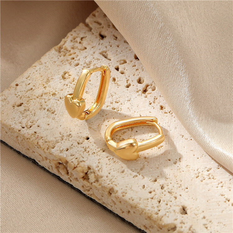 Boucles d'oreilles en or 14k pour femmes, bijoux en forme de cœur, cerceau, luxueux, léger, à la mode, 2023