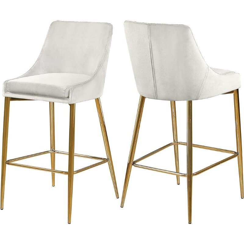 Meble południkowe kolekcja Karina nowoczesna | Współczesna aksamitna krzesełko barowe tapicerowana z polerowane złoto metalowymi stołkami