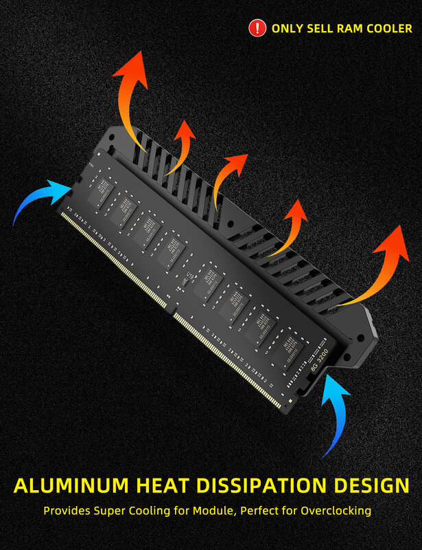 Kimdoole DDR4/DDR5 Aluminum Alloy Memory RAM Cooler Cooling Heatsink Cooling Vest for PC RAM PC Game Overclock Cooler for Ram