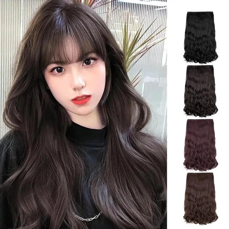 Synthetic Large Wave Wig For Women's Long Hair Suitable For Daily Styling With A Natural Dark Brown Appearance