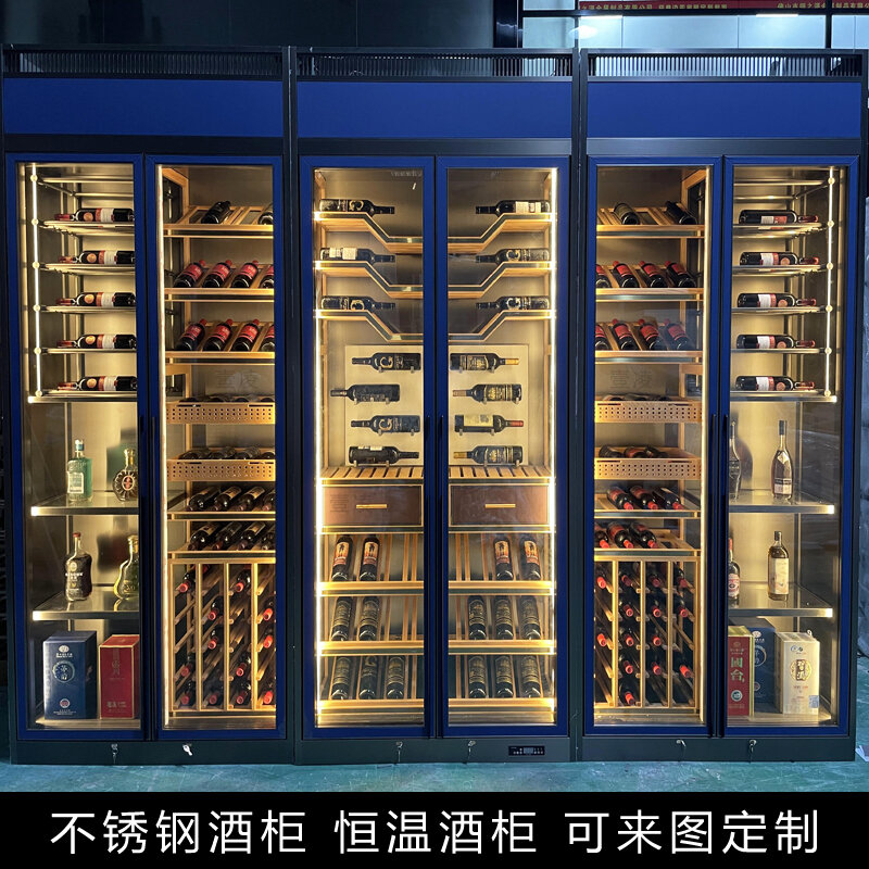 Armário de vinho personalizado em aço inoxidável, temperatura constante, luxo acessível para Villa, restaurante e Villa