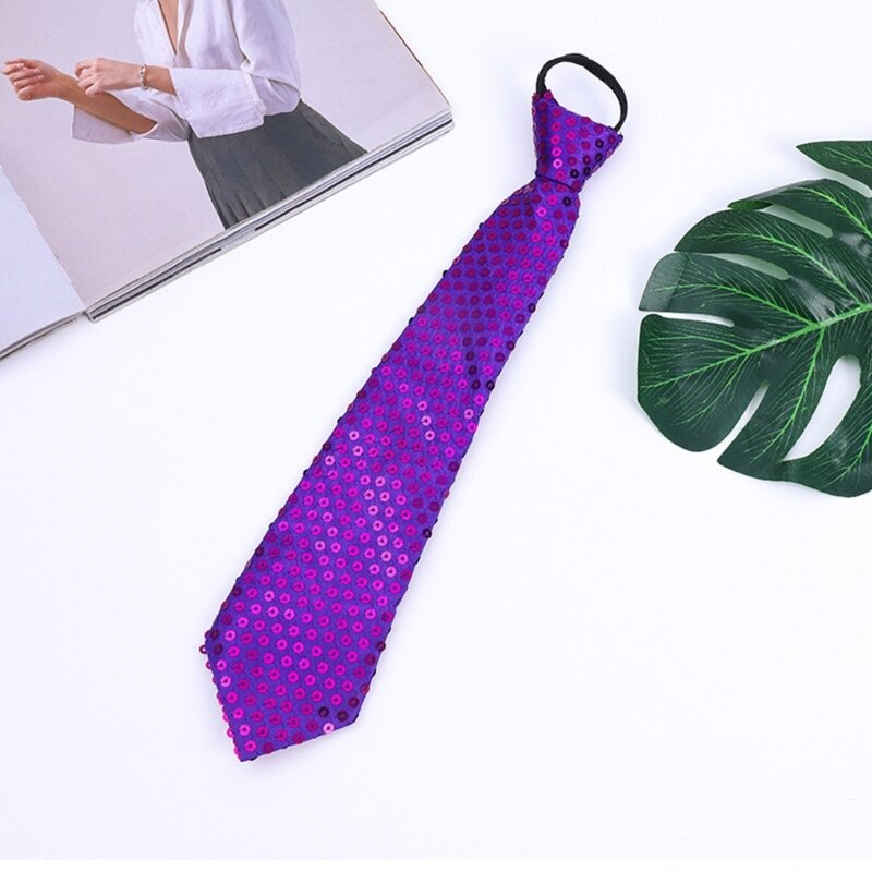 Cravate à paillettes brillantes pour hommes et femmes, ajustable, fermeture à glissière, mode fête, cou pré-attaché, X4YC