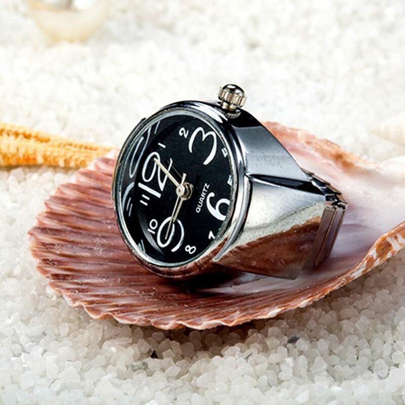 Analog Finger Watch Mini Adjustable Elastic Strap Quartz Movement Jewelry Clock Women Men Finger Watch Unisex Ring Watch