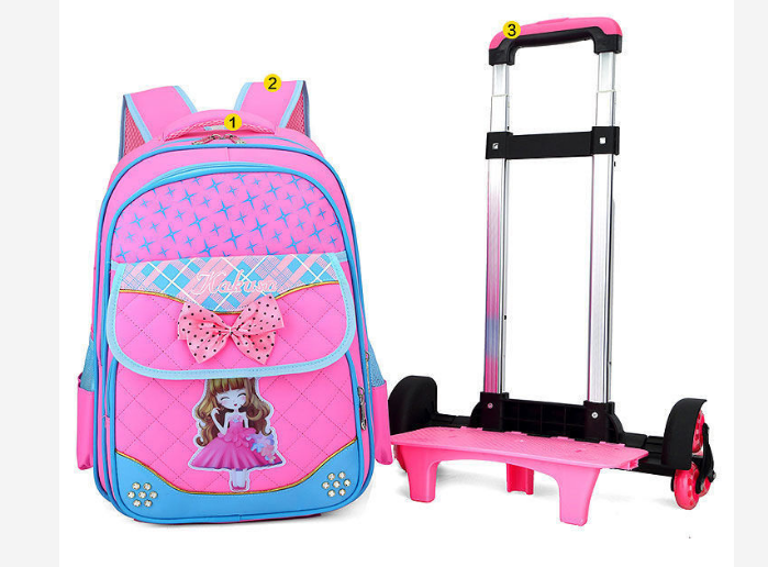 Conjunto de mochila escolar con ruedas para niña, bolso de mano con carrito escolar, mochila escolar con ruedas