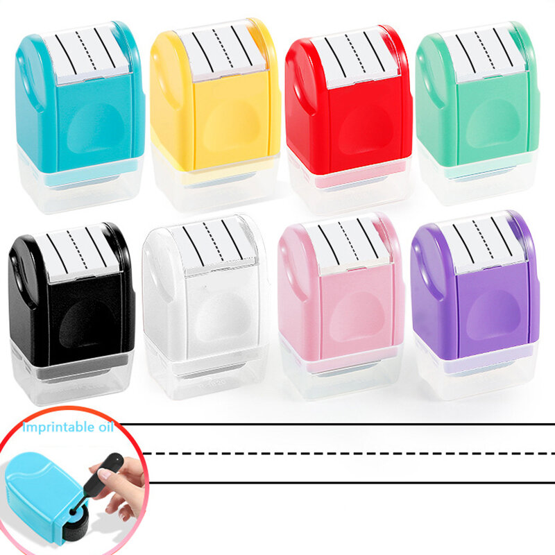 Black/Yellow/Blue/Green/Rose/Pink Dashed Handwriting Lines Practice Roller Stamp Self Inking Line Rolling Stamp Teacher Stamp