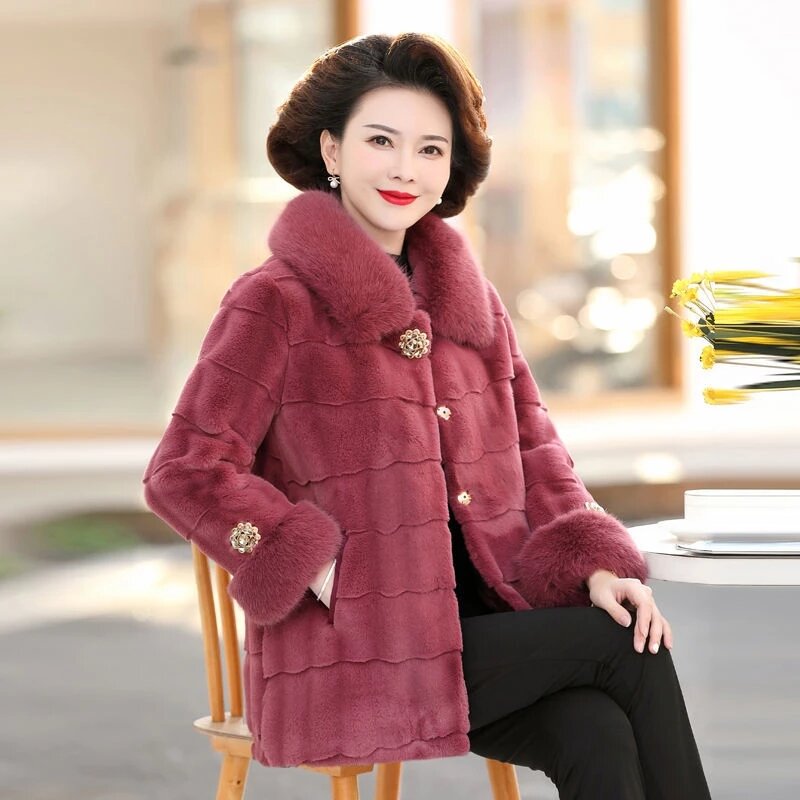 5XL กลางอายุผู้สูงอายุผู้หญิง Faux ขน Coat ฤดูหนาวภาษาสวีดิชคำ Mink Coat กลางแม่ Parkas หนา warm Mink ขนแกะ