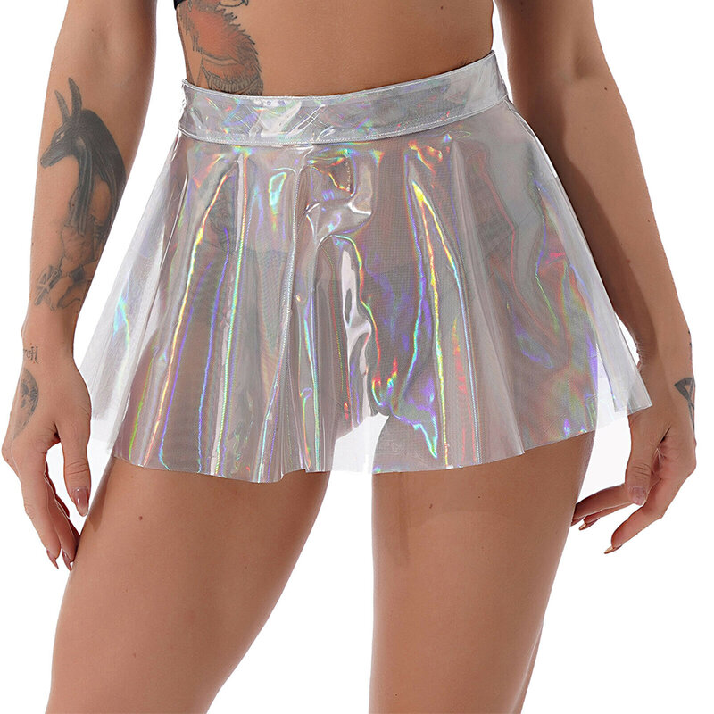 Minifalda corta plisada de PVC para mujer, falda transparente de cintura alta, ropa de discoteca