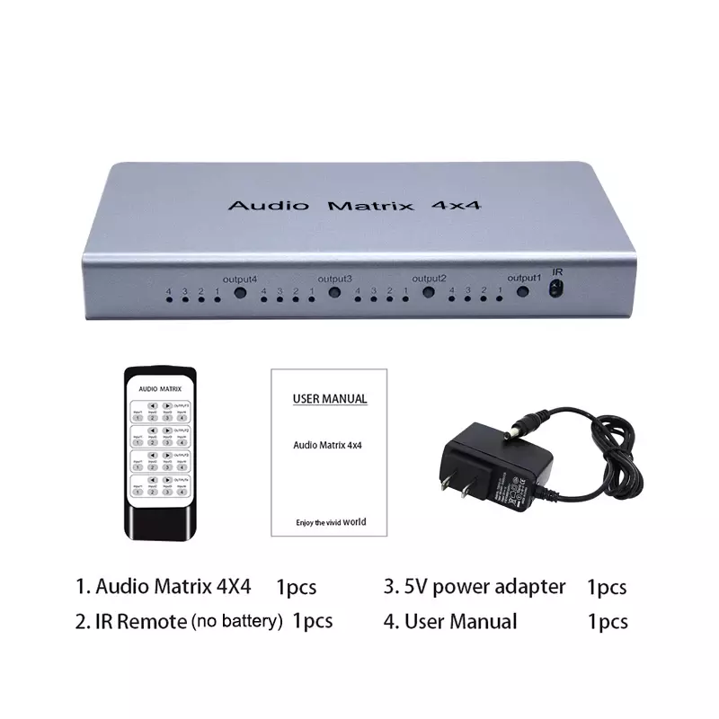 Pemisah pengalih matriks Audio 4x4, SPDIF TOSLINK Digital Audio optik 4 In 4 Out True Matrix Switcher pemilih pengendali jarak jauh
