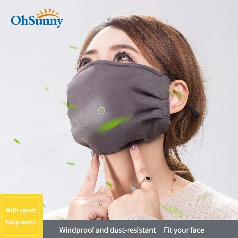 OhSunny-mascarilla facial para mujer, máscara de cara completa para exteriores, a prueba de viento, cálida, de terciopelo, suave, transpirable, ajustable, con cuerda para las orejas