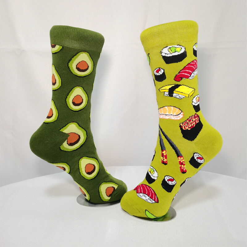 แฟชั่นผ้าฝ้ายถุงเท้าผู้ชายและผู้หญิง Harajuku การ์ตูนอาหารผลไม้สร้างสรรค์ตลกไข่ Avocado ถุงเท้าสวยเท้าชุด
