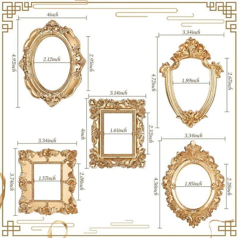 10Pcs Vintage Resin Picture Frame Wall Hanging Photo Frame Table Top Jewelry Display Frame Holiday Party Hotel Decor