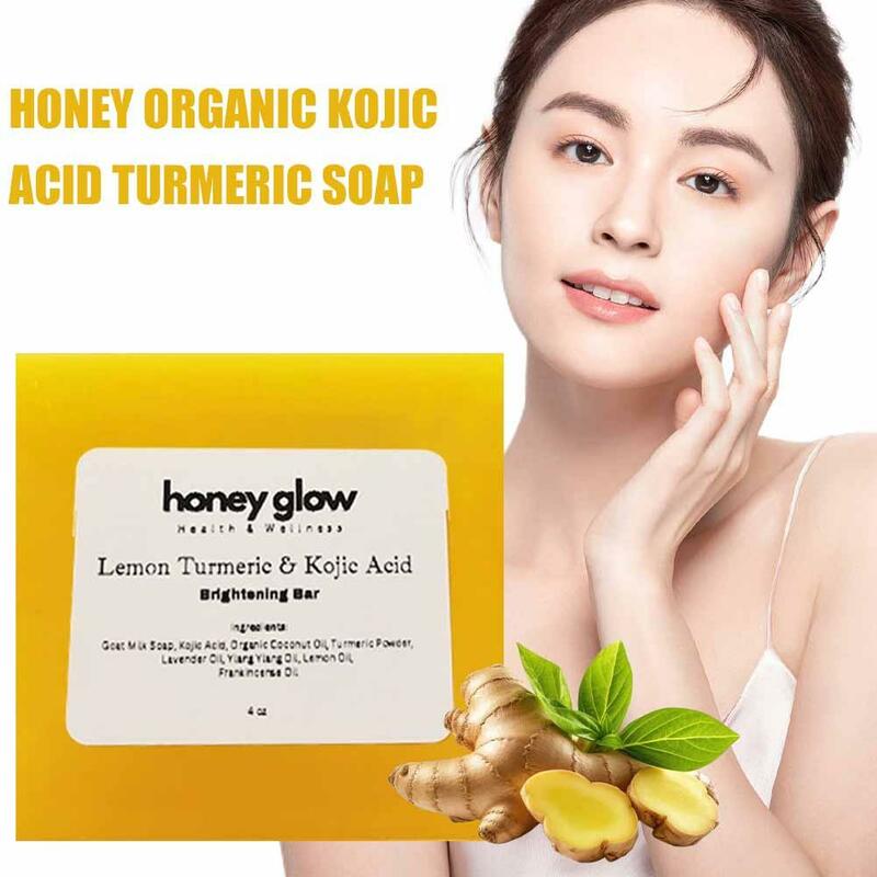 Honey Glow-Barra de jabón Kójico para limpieza de la piel, jabón Natural sensible al ácido de la cúrcuma, hecho a mano, J2S1