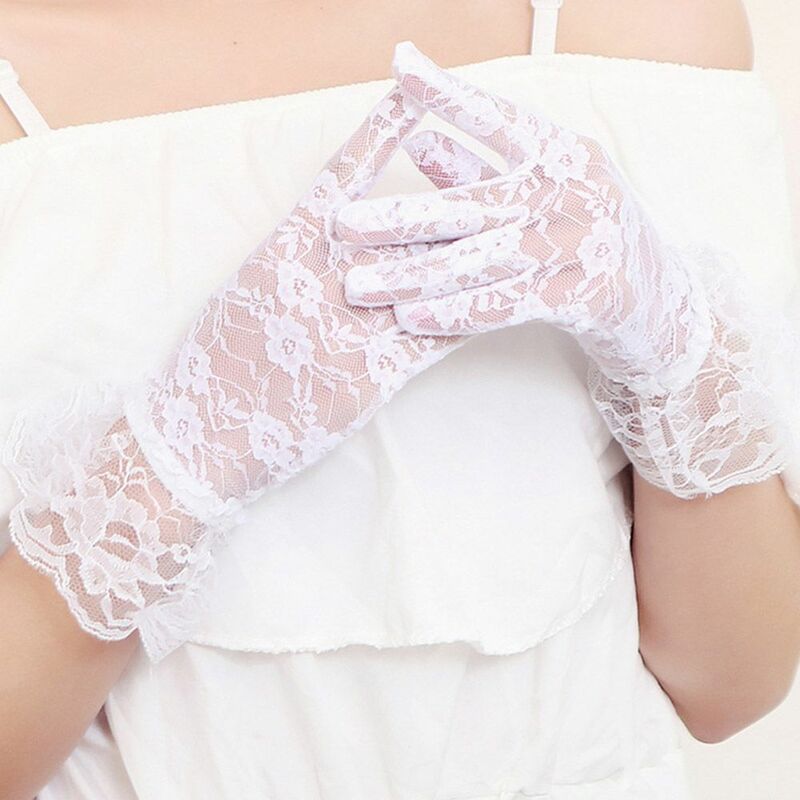 Перчатки женские кружевные, вечерние пикантные митенки с закрытыми пальцами, свадебные рукавицы