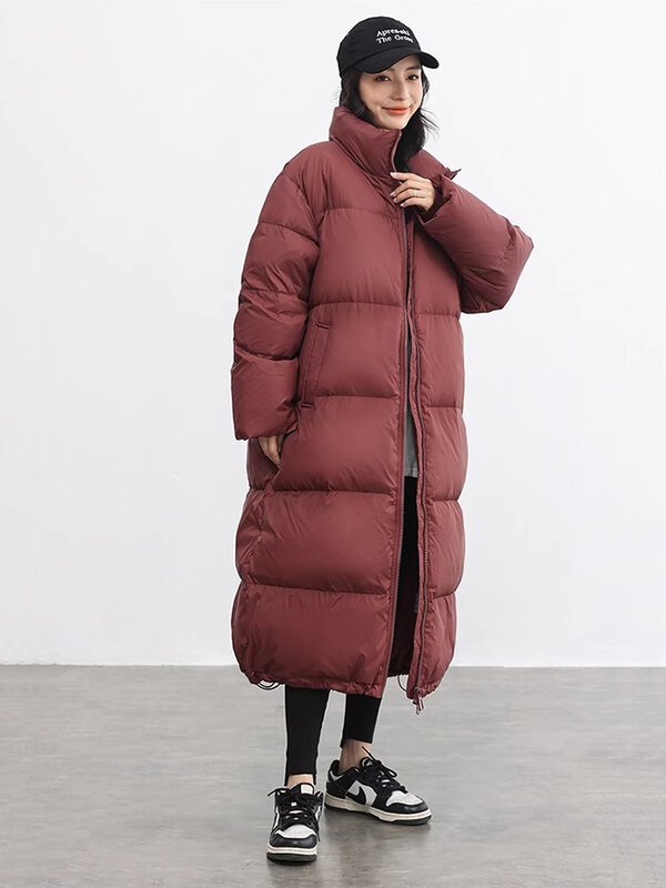ReddaChic 기본 솔리드 롱 다운 재킷, 스탠드 칼라, 따뜻한 겨울 여성 퍼퍼 코트, 데미 시즌 재킷, 플러스 사이즈 여성 파카