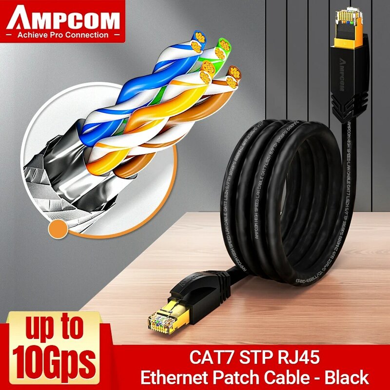 Ampcom-イーサネットケーブルcat7,sp,rj45,10gbps,ネットワークケーブル,高速ゲームパッチ,24awg,コンピューター,ps5,xbox用ワイヤー