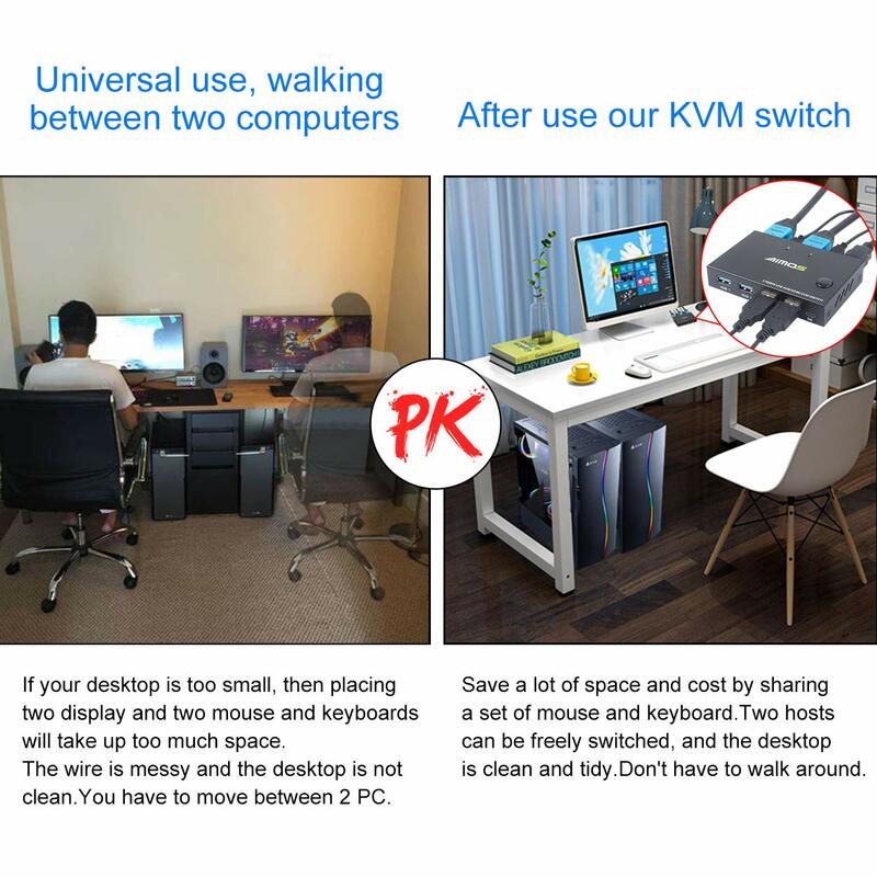 Sakelar KVM USB HDMI 2 In 1 Out 4K untuk 2 komputer berbagi Keyboard Mouse Printer Plug & Play tampilan Video USB Switcher Splitter