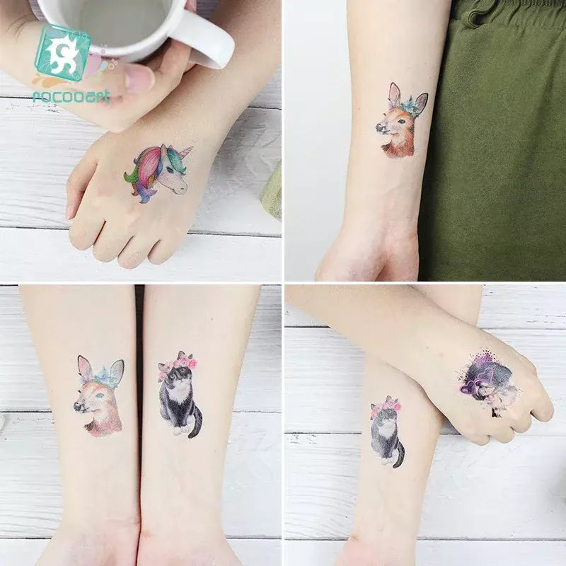 Rocooart Glass Dog Tattoos Cute Animals Temporary Tattoo Sticker For Body Art Watercolor Tatoo Waterproof Tatto Hand Taty