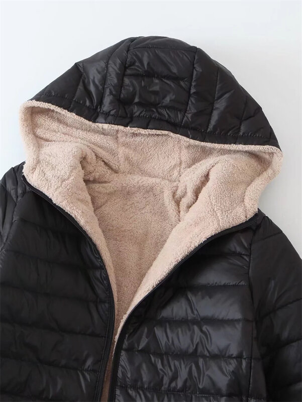 Женская хлопковая куртка средней длины с капюшоном, осенне-зимняя Легкая однотонная парка с плюшевой подкладкой, свободная женская верхняя одежда на молнии, 2023
