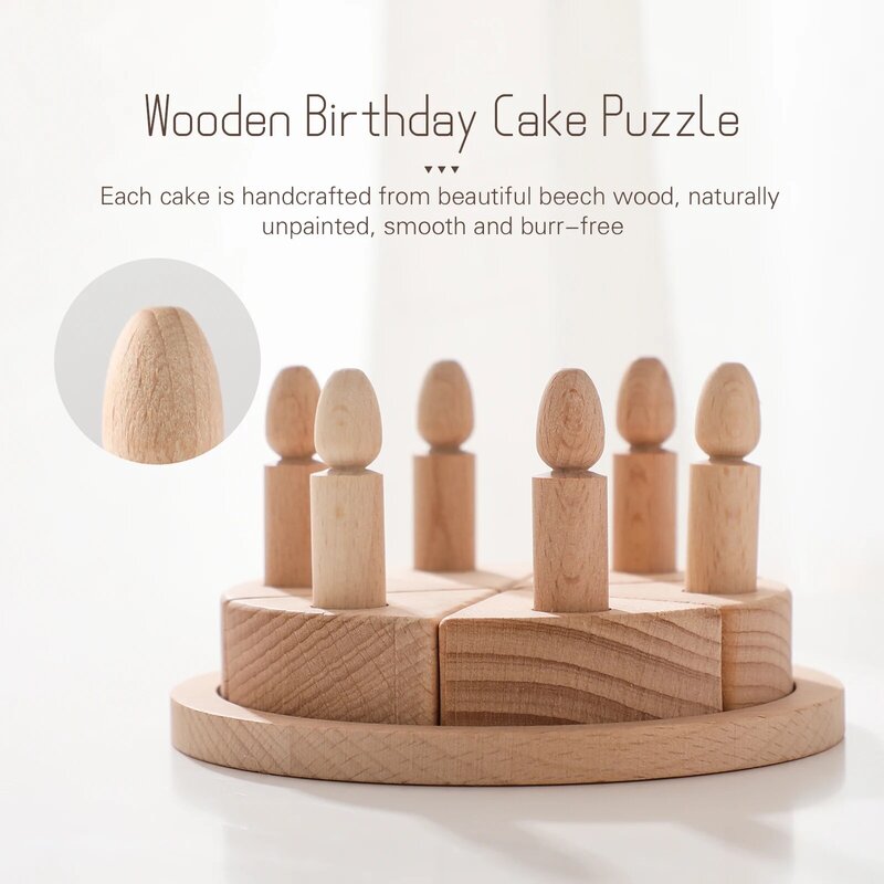 Let’s Make Children Simulation Birthday Cake Wooden Toy Pretend Play Beech Pallets Food Cutting Cake Montessori Toys for Kids
