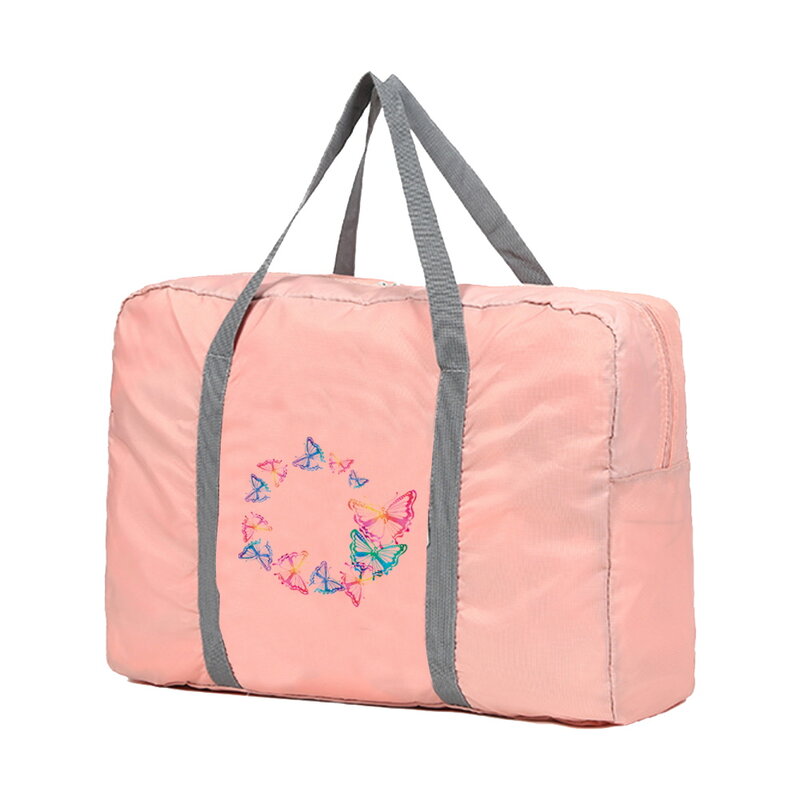 กระเป๋าเดินทางพับได้แบบพกพาเสื้อผ้า Organizer กระเป๋าถือผู้หญิงผีเสื้อพิมพ์วงกลม Duffle กระเป๋าอุปกรณ์เสริม