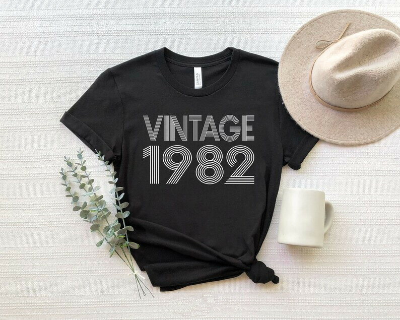 Vintage 1982 presente de aniversário feminino presente para homens melhor amigo mulher manga curta topo t o pescoço moda streetwear transporte da gota