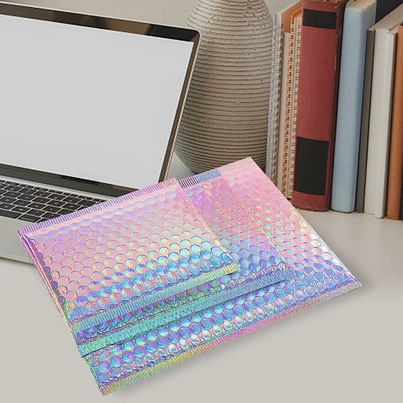 100Pcs Holographic Mailer Laser Silver Mailing Envelope Waterproof Courier Bag Padded Bubble Envelope Packaging Bag for Shipping