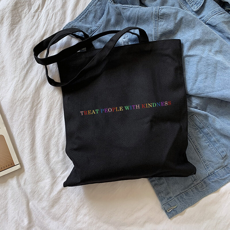 YWBK Women Bag Fashion Canvas Treat People with Kindness Letter Casual Big Capacity Harajuku WomenNew Fun Vintage Shoulder Bag