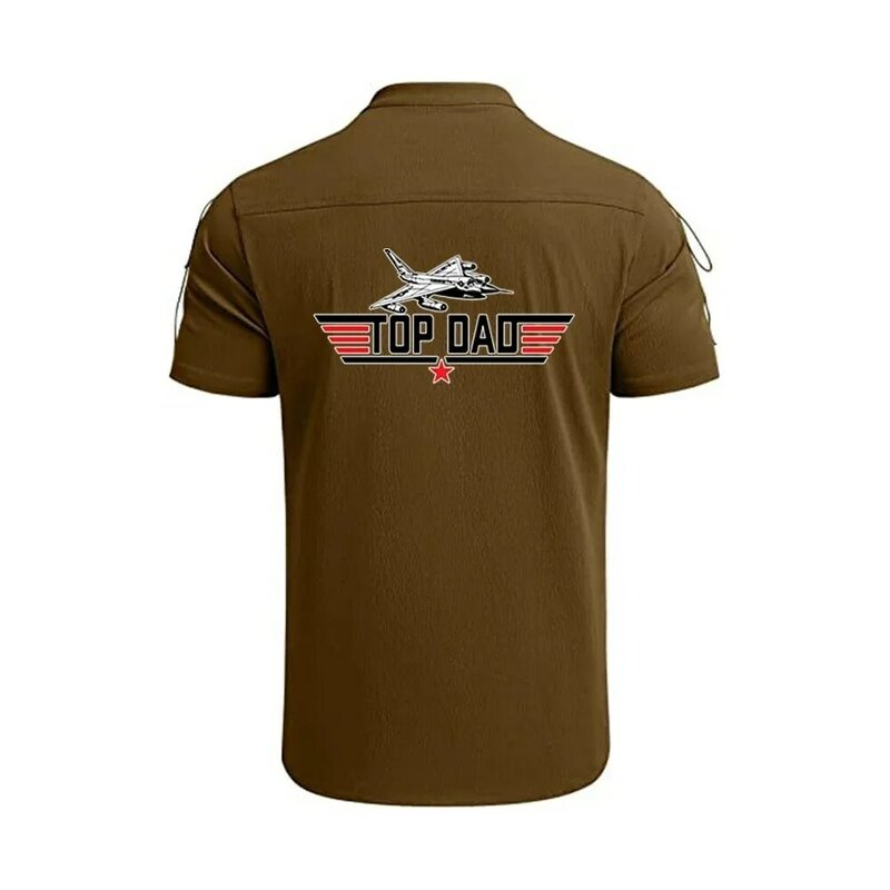 TOP Dad top gun movie new men's summer cotton and linen short-sleeved V-neck shirt fashion solid color printed short sleeves