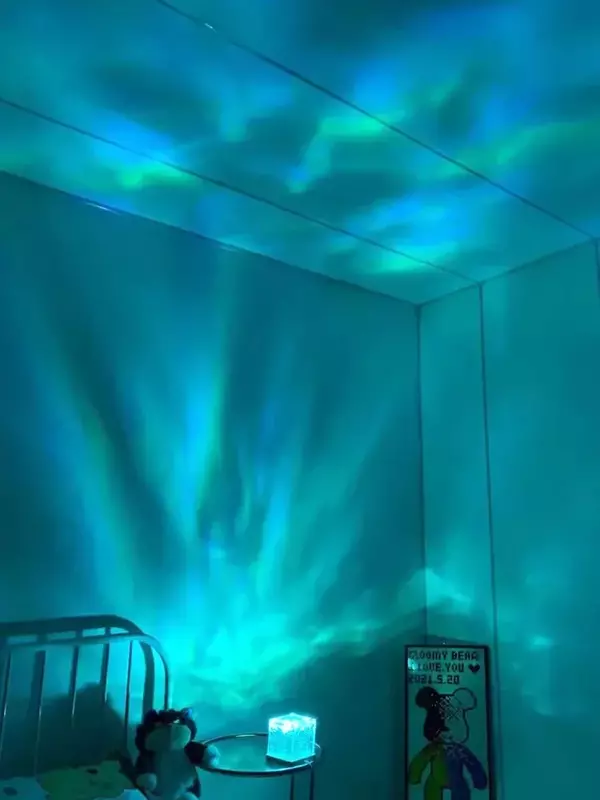 Crystal Water Ripple Projector Lamp, Decoração do quarto da casa, Luz noturna, Atmosfera estética, Luzes do sol, Presentes de feriado