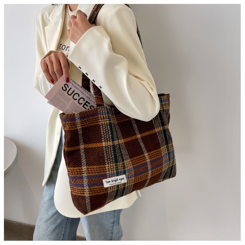 New Large Capacity Korean Retro Woolen Mixed Color Simple Fashion One Shoulder Shopping Bag Versatile Casual Women's Tote Bag