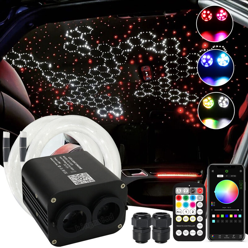 Kit de techo de estrella de fibra óptica para coche, luz de fibra óptica con doble cabezal, Control de música, cielo estrellado, aplicación inteligente, RGBW, 20W