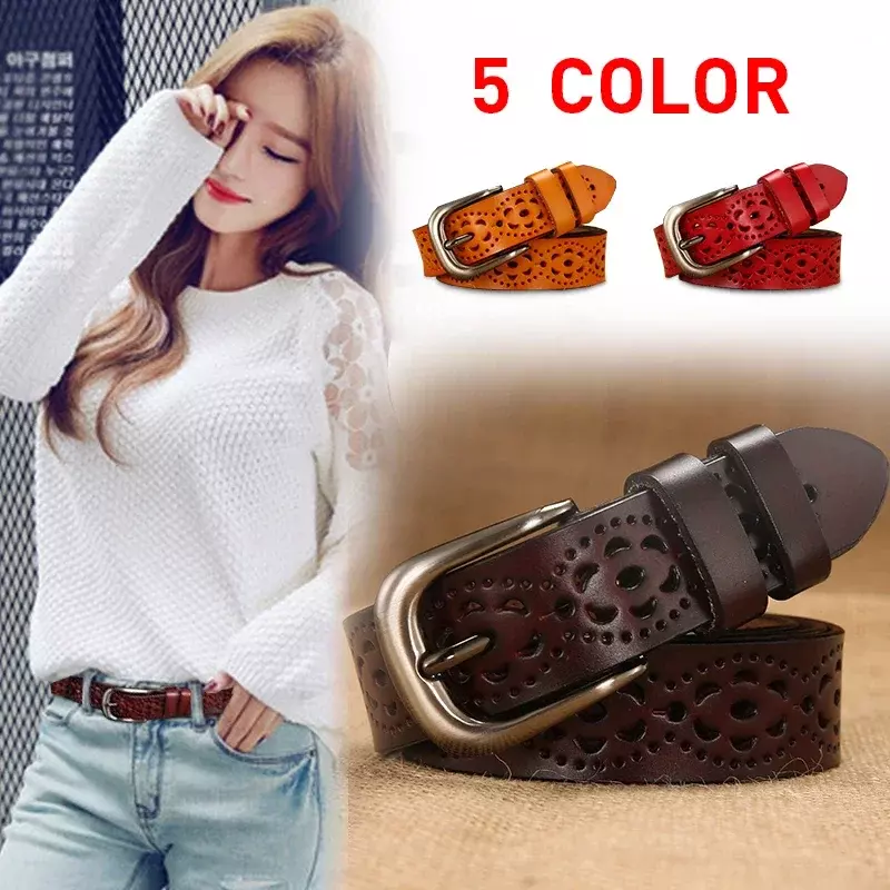 2024 New Women's Retro Korean Hollowed Out Needle Buckle Leather Belt Elegant and Fashionable Belts for Women